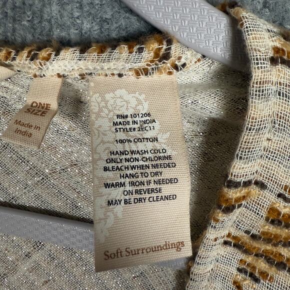 Soft Surroundings One Size Shawl Open Wrap Poncho BOHO Tan Western Design Fringe - Picture 6 of 7